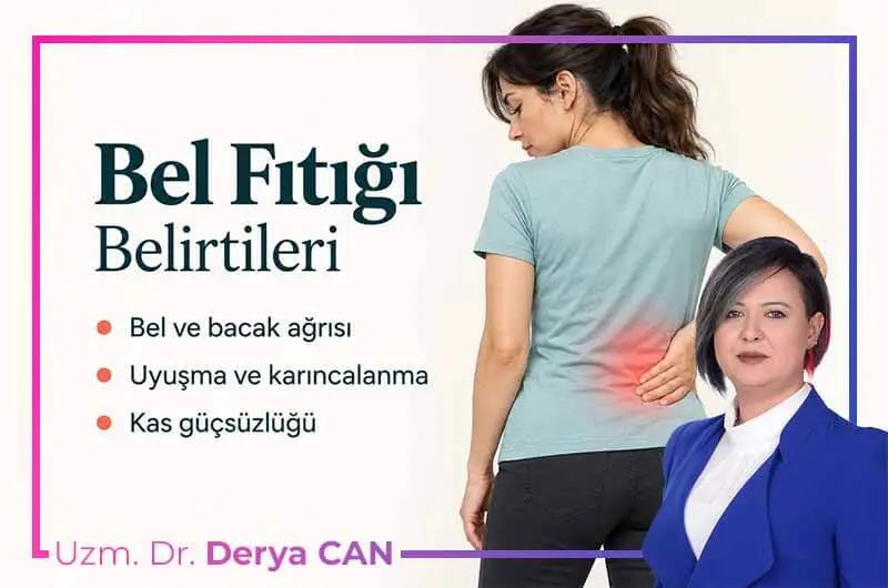 Bel Fıtığı Tedavisi 6 Bel fıtığı belirtileri ve belindeki ağrılı bölge kırmızıyla vurgulanan tişörtlü kadın.