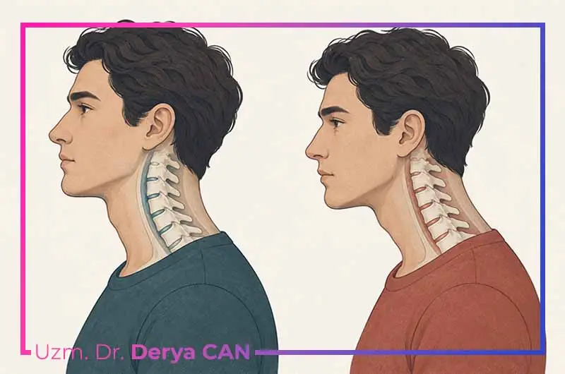 Normal boyun eğrisi ile boyun düzleşmesini yan yana karşılaştıran grafik illüstrasyon.