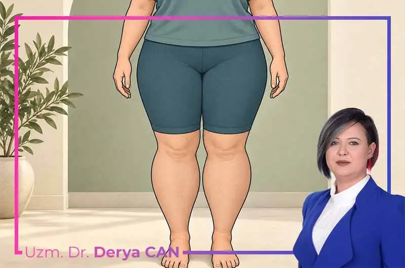 Bacaklardaki simetrik yağ birikimini ve ayakların görece etkilenmemesini gösteren yazısız grafik illüstrasyon.